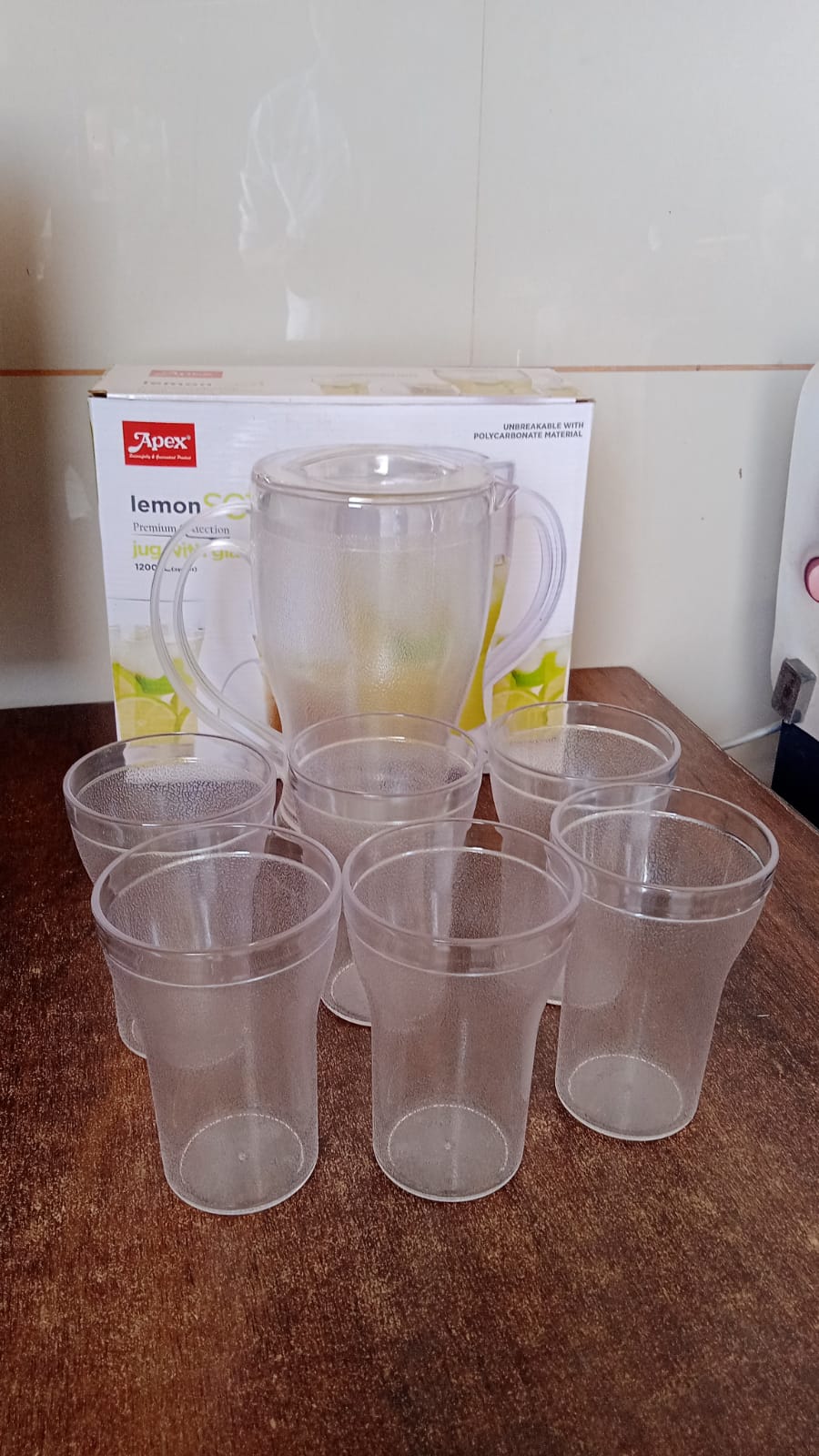 Apex Unbreakable Lemon Jug Set With 6 Glasses 1200ml Jug + 300ml Glasses Approx
