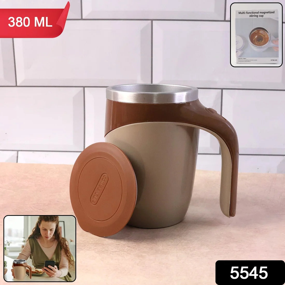 5545 Stirring Coffee Mug Magnetic Stirring Coffee Cup Stainless Steel Mug For Milk Travel Mixing Cup Self Stirring Coffee Mug Suitable For Coffee Milk Hot Chocolat Battery Operated ( Battery Not Included )
