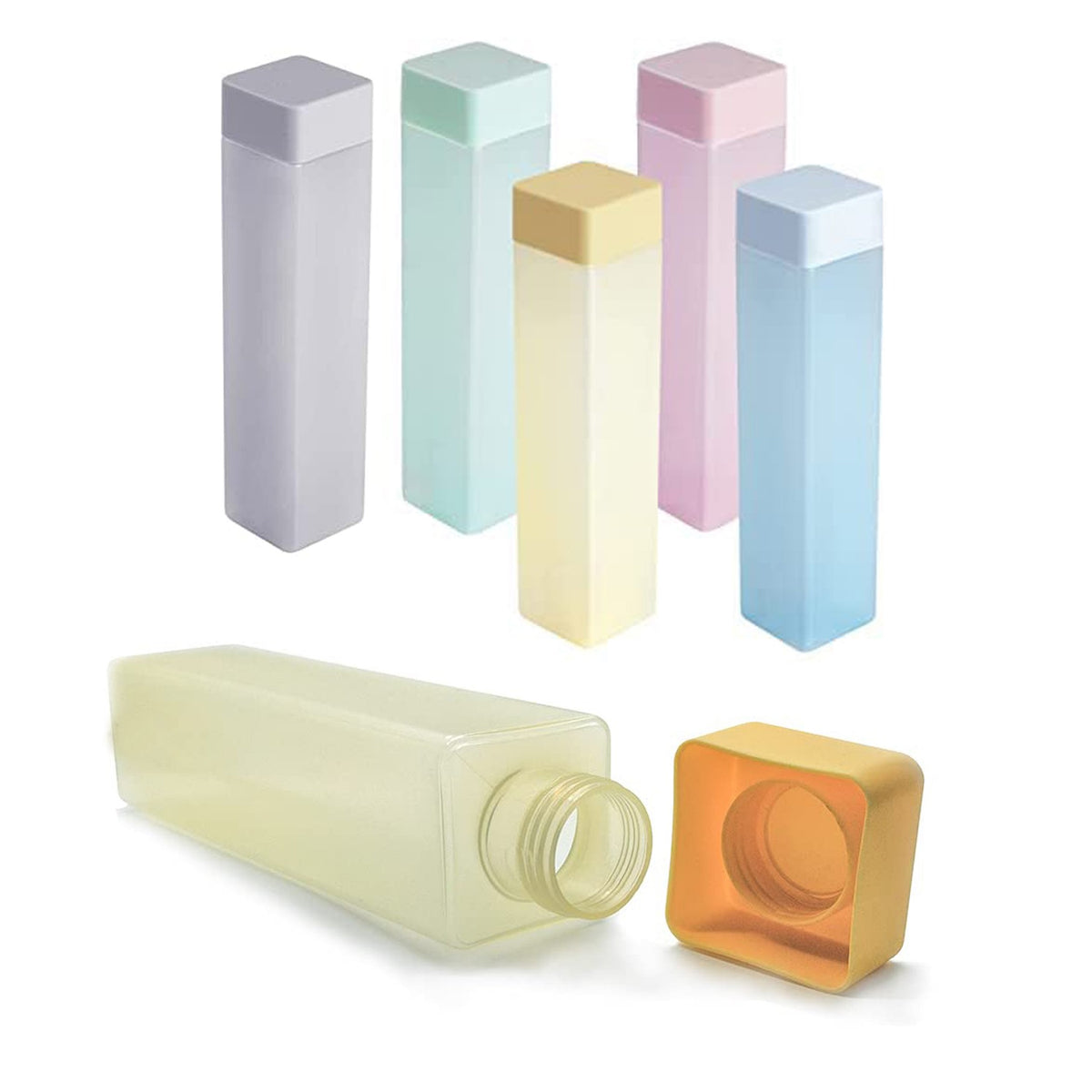 12552 Large Capacity Plastic Water Bottle Set Of 6 Office Bottle Gym Bottle Home Kitchen Leakproof And Bpa Free Drinks Bottle Square Water Drink Juice Bottle Wide-mouth Bpa Free Leak-free Lightweight (6 Pcs Set)