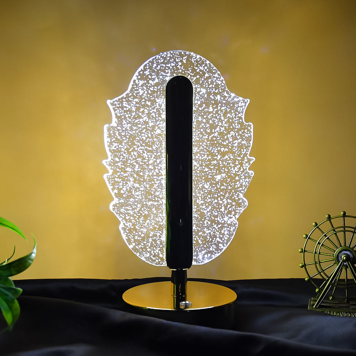 Elegant Feather Shape Crystal Table Lamp (1 Pc)