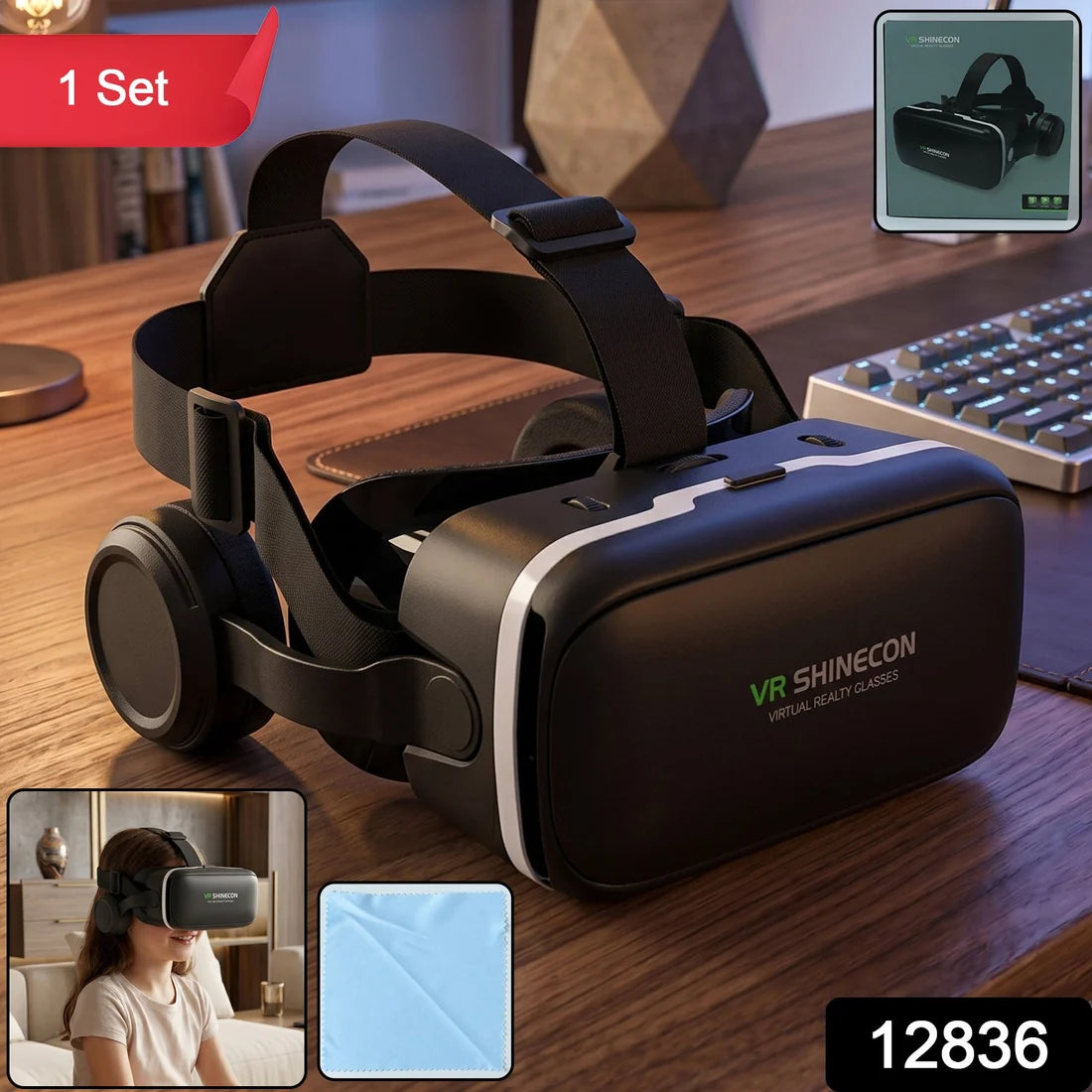 12836 3d Hd Vr Glasses Virtual Reality Goggles Headset For Ios For Android Smartphonevr Goggles-for 3d Vr Movies Video Games With Headphones (1 Pc)