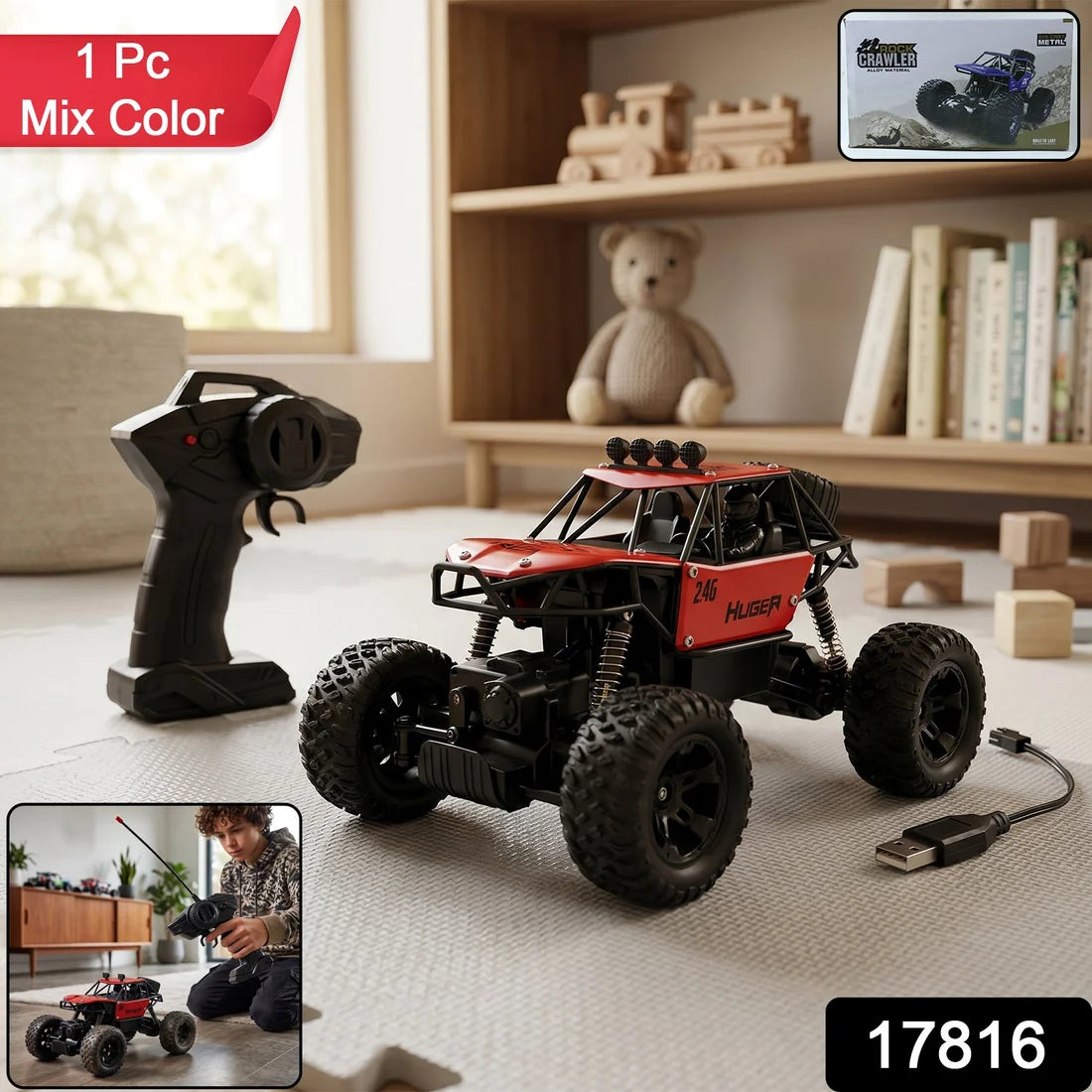 17816   118 Scale Rock Crawler Monster Rc Truck All Terrain Stunt Racing Car Rechargeable Indoor Outdoor Toy Car