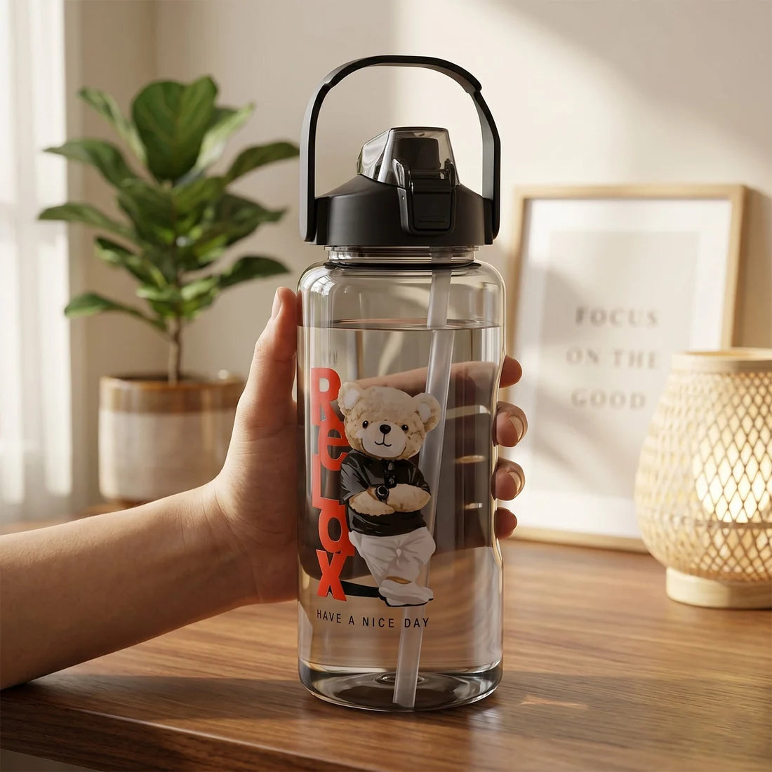 8403 Plastic Water Bottle 3pc Set3  Different Size Bottle High Quality Water Bottle Plastic Water Bottle Bpa-free  Leak-proof  Cartoon Printed Design For Kids School For Fridge Office Sports School Gym Yoga (3 Pc Set)
