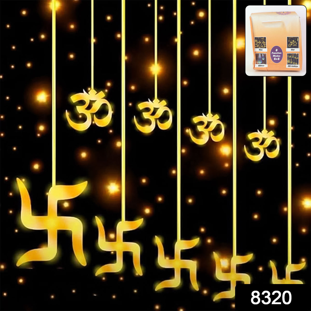 8320 Swastik Om Curtain Decorative Lights String Lights With 12 Hanging Props138 Led Diwali Decoration Items For Home Decor Night Light Room Lights For Bedroom Balcony Decor.