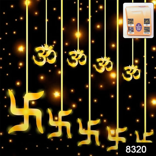 8320 Swastik Om Curtain Decorative Lights String Lights With 12 Hanging Props138 Led Diwali Decoration Items For Home Decor Night Light Room Lights For Bedroom Balcony Decor.
