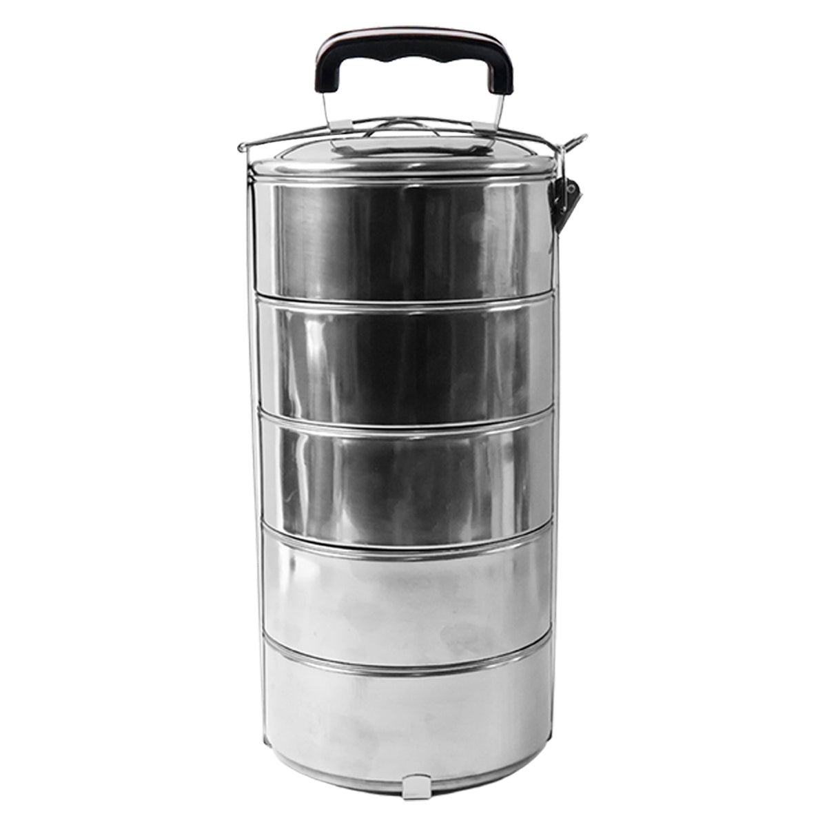 5799 Big Size 5 Compartment Lunch Box Stainless Steel Round Tiffin Traditional Tiffin Box For Kids College Office Men And Women Meal Holder With Locking Clip 5 Containers (16x5 Inch)