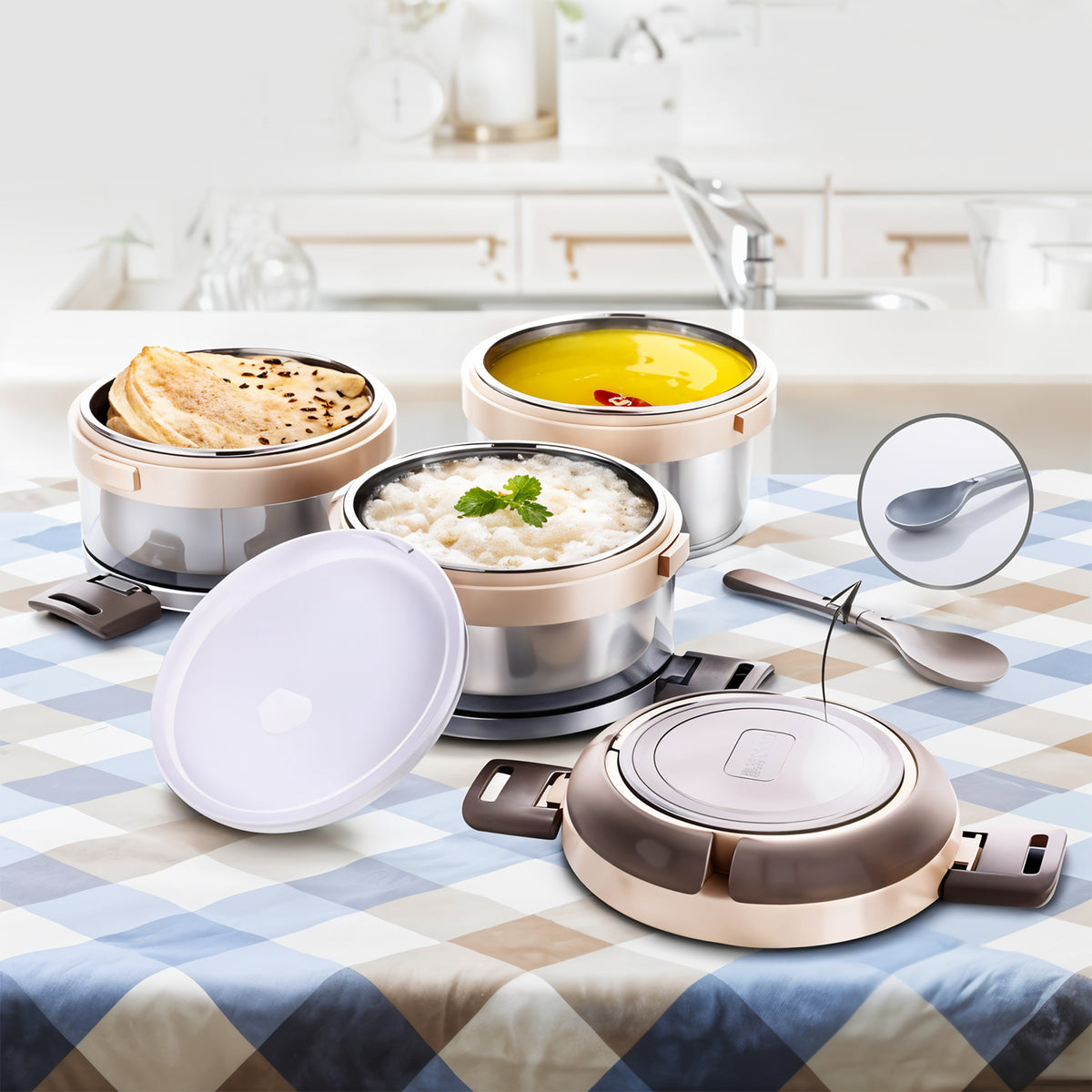 Ganesh Steko-3 Triple Layer Stainless Steel Insulated Lunch Box Set