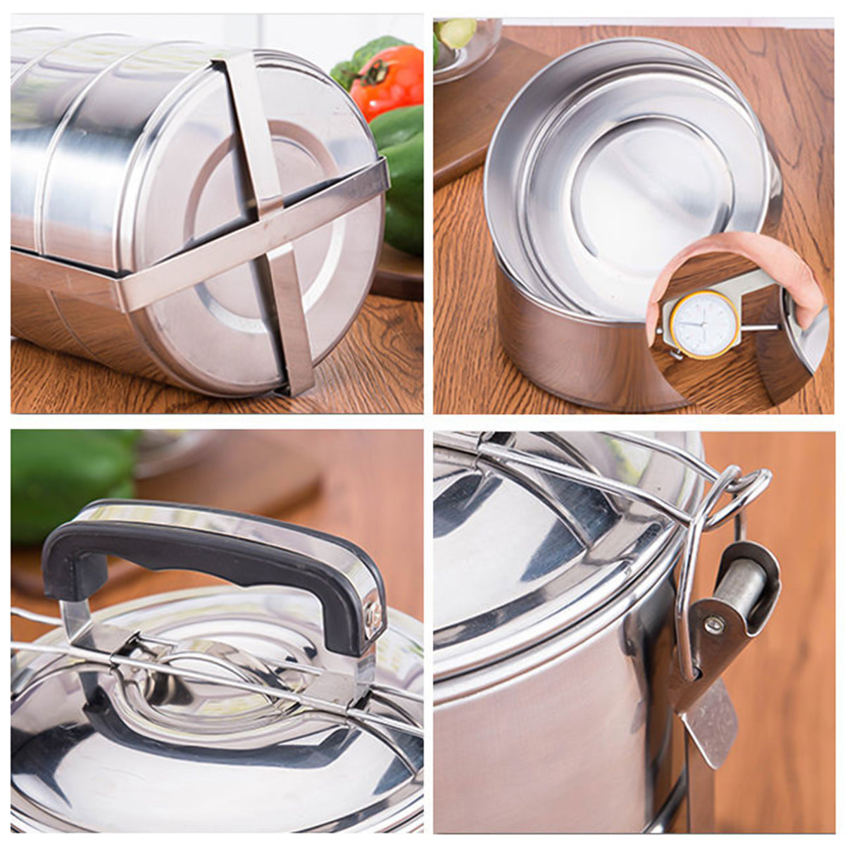 5799 Big Size 5 Compartment Lunch Box Stainless Steel Round Tiffin Traditional Tiffin Box For Kids College Office Men And Women Meal Holder With Locking Clip 5 Containers (16x5 Inch)