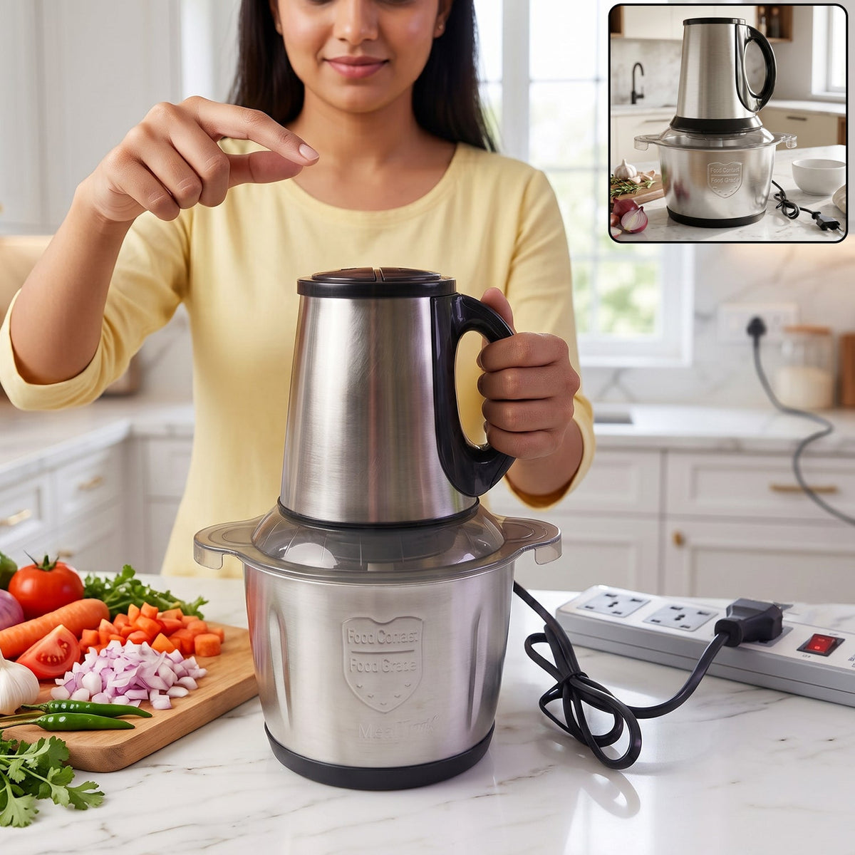 Electric Ss Food Processor 2 Litre Vegetable Chopper Mixer Grinder (1 Pc)