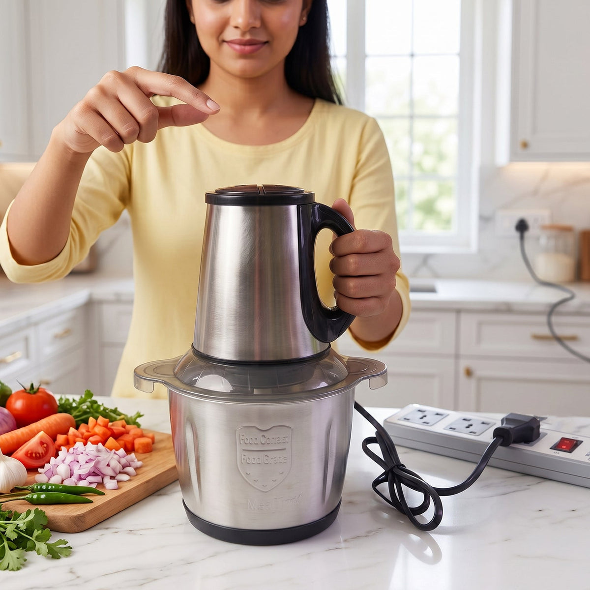 Electric Ss Food Processor 2 Litre Vegetable Chopper Mixer Grinder (1 Pc)