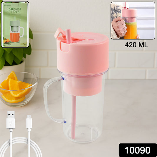 Portable Crusher Juicer With Handle  Straw Usb Rechargeable 6 Blades (420 Ml)