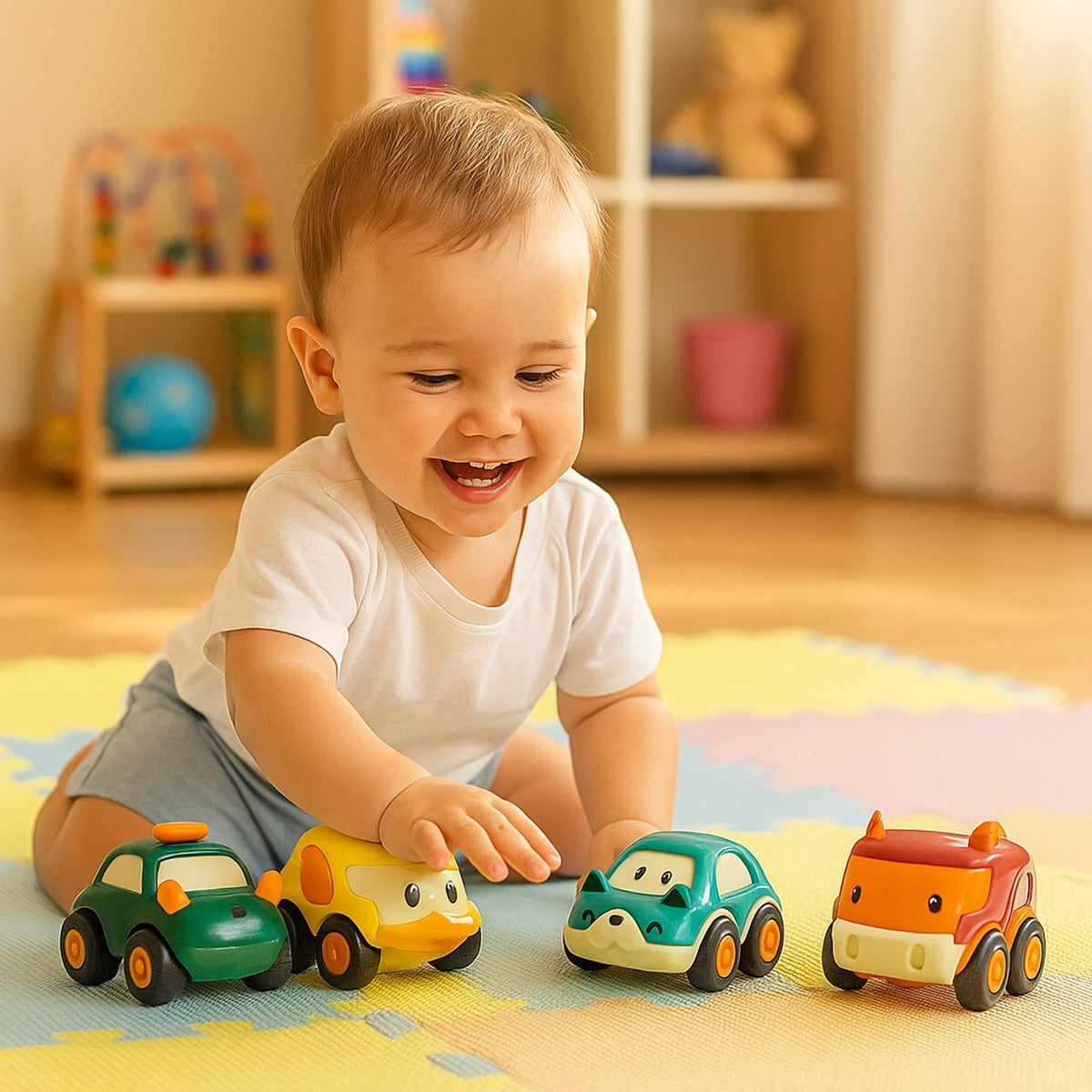 Cartoon Pull-back Car Toy Set For Kids (12 Pc)