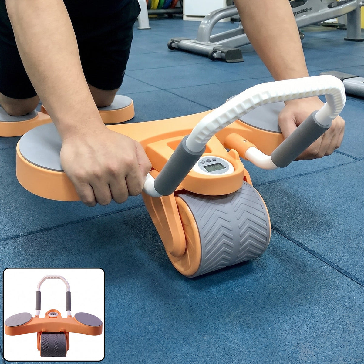 7209 Abdominal Roller Wheel Automatic Rebound Sponge Handle Double Wheel Abdominal Roller Non-slip Timer Function With Elbow Support For Exercises For Body Fitness Strength Training Home Gym