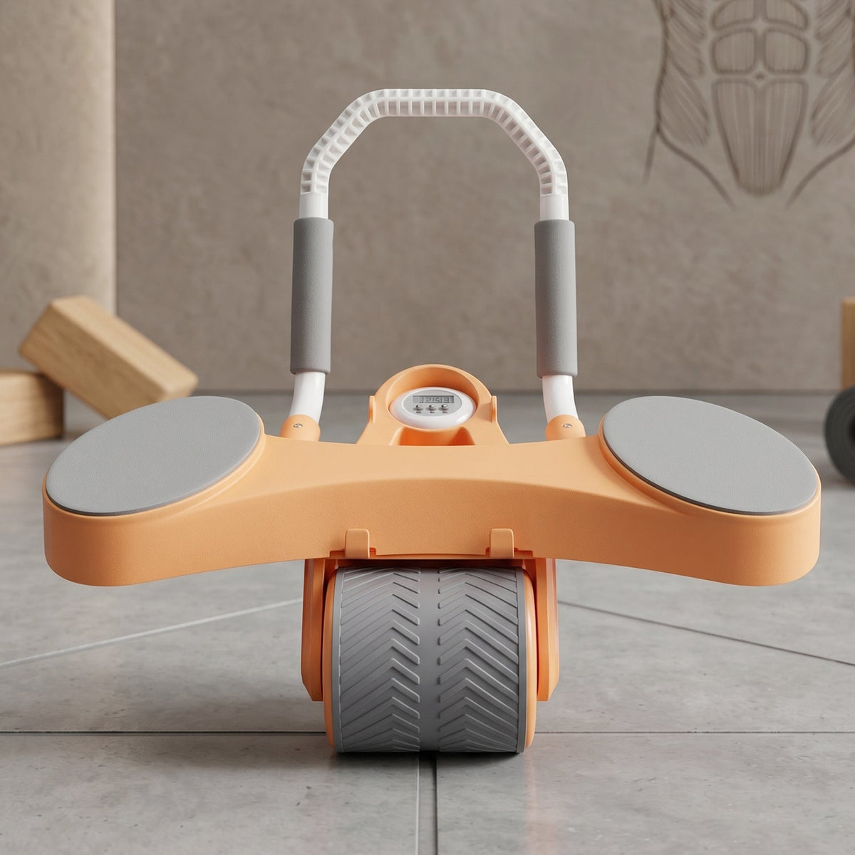 7209 Abdominal Roller Wheel Automatic Rebound Sponge Handle Double Wheel Abdominal Roller Non-slip Timer Function With Elbow Support For Exercises For Body Fitness Strength Training Home Gym