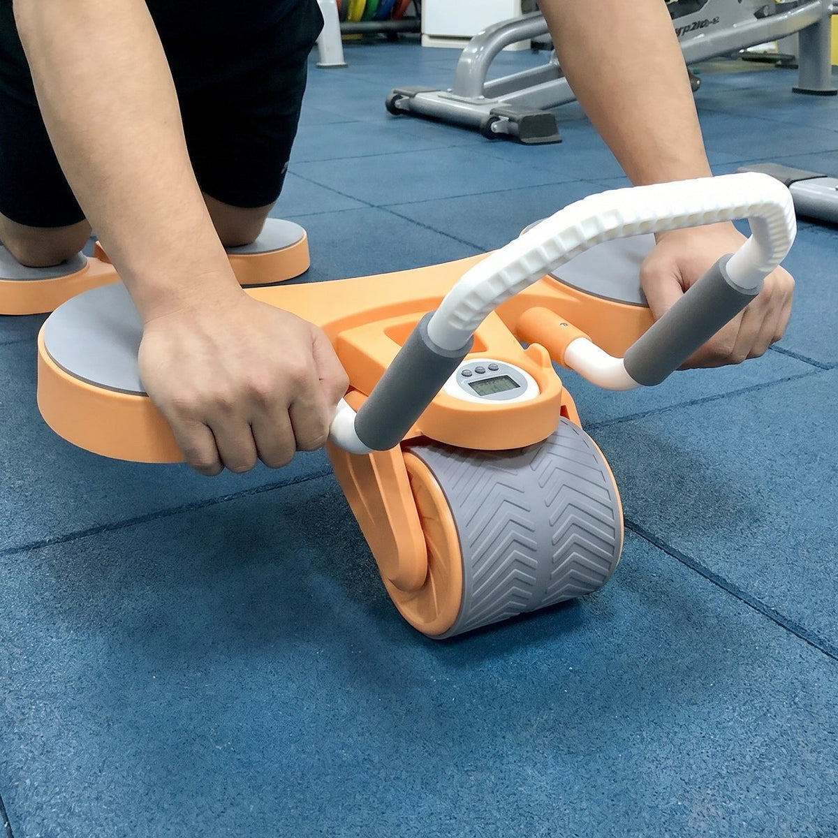 7209 Abdominal Roller Wheel Automatic Rebound Sponge Handle Double Wheel Abdominal Roller Non-slip Timer Function With Elbow Support For Exercises For Body Fitness Strength Training Home Gym