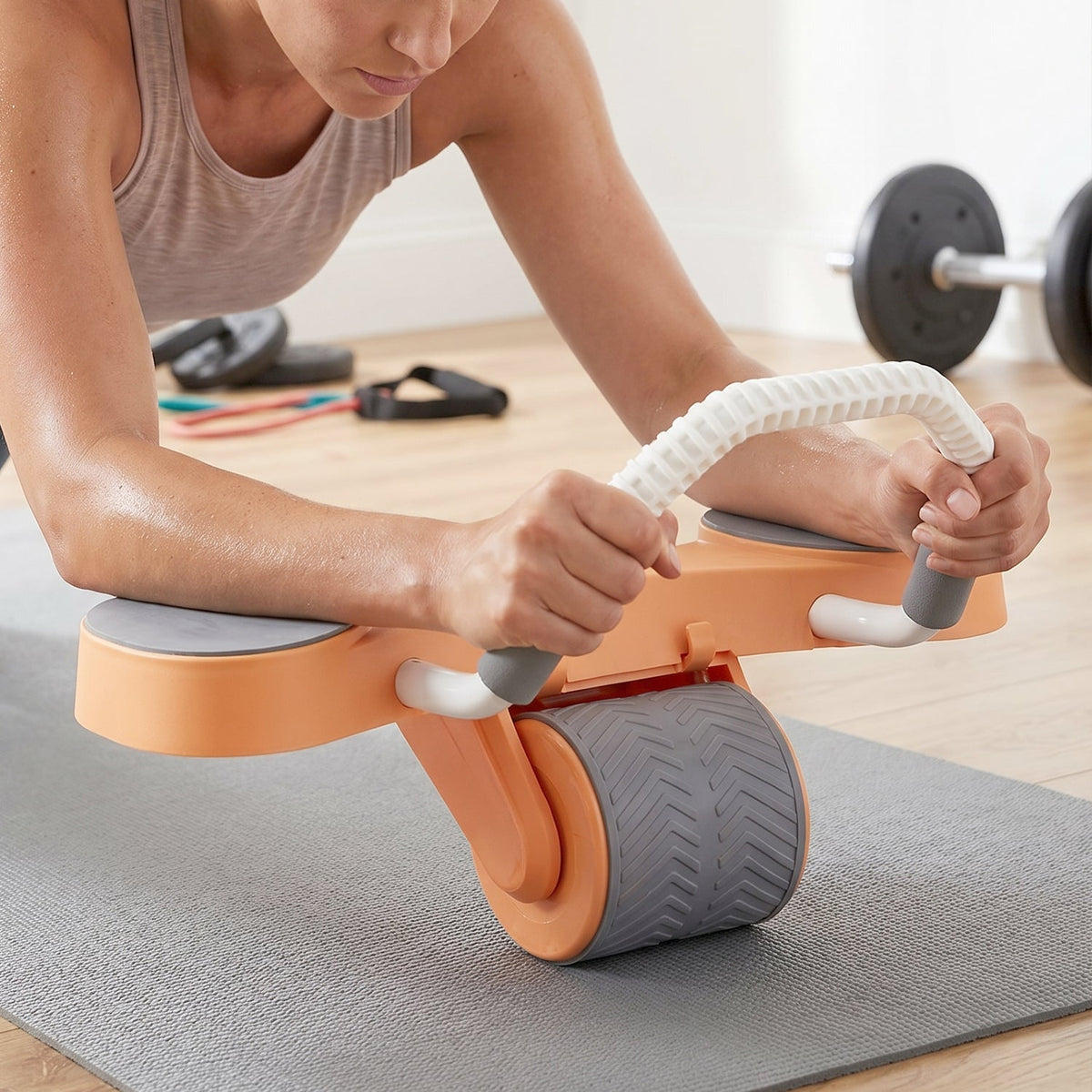7209 Abdominal Roller Wheel Automatic Rebound Sponge Handle Double Wheel Abdominal Roller Non-slip Timer Function With Elbow Support For Exercises For Body Fitness Strength Training Home Gym