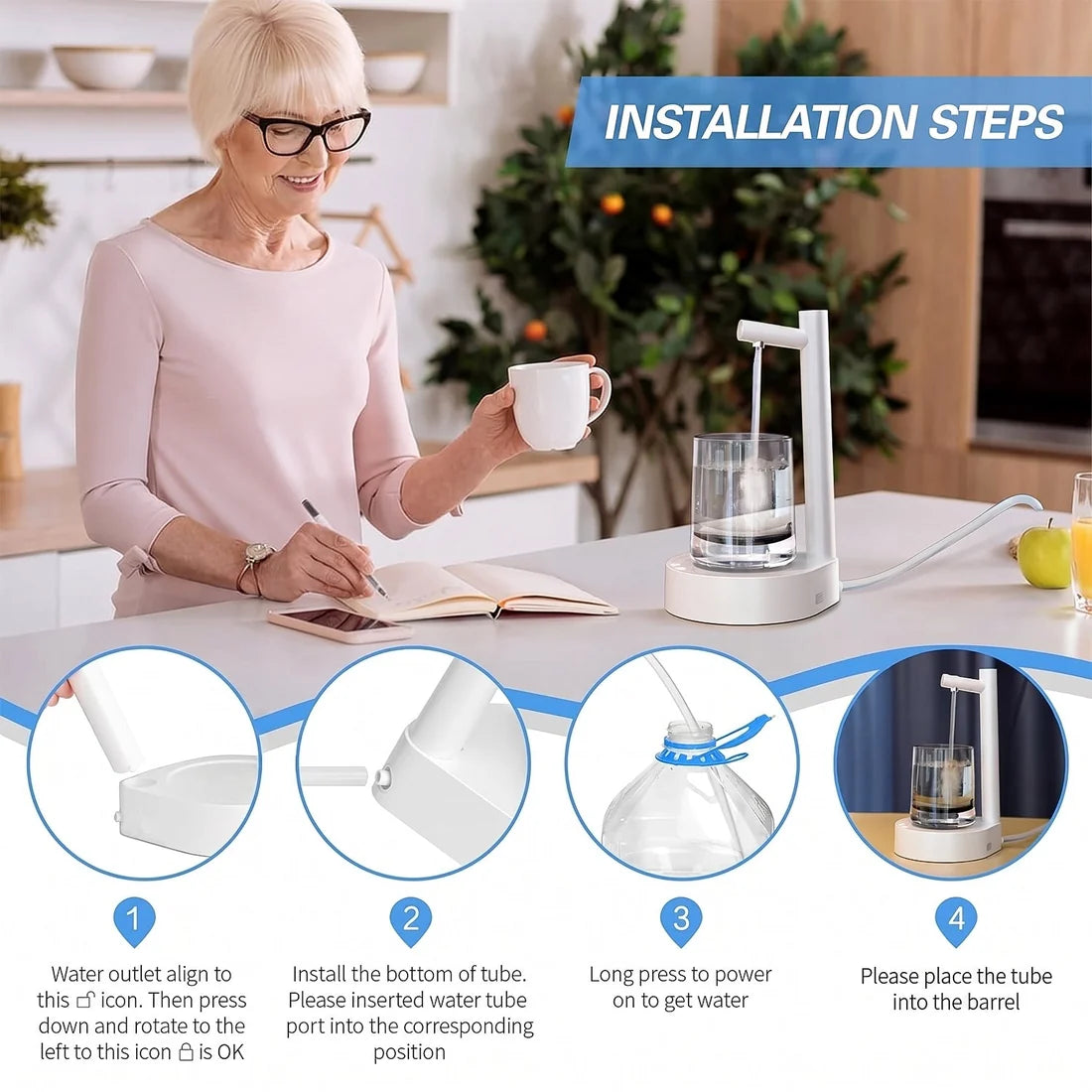 8864 Usb Charging Desktop Water Bottle Dispenser Intelligent Desktop Water Pump With Small Pipe One Button Operation Smart Table Bedside Water Dispenser Desk Water Dispenser For Home Office Outdoor Camping