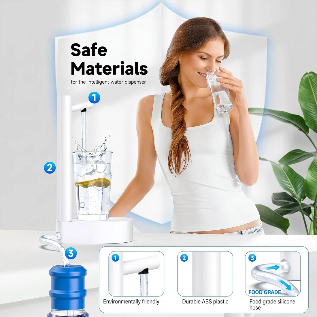 8864 Usb Charging Desktop Water Bottle Dispenser Intelligent Desktop Water Pump With Small Pipe One Button Operation Smart Table Bedside Water Dispenser Desk Water Dispenser For Home Office Outdoor Camping