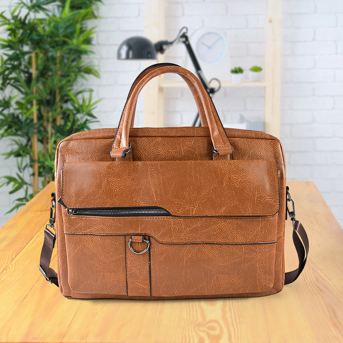 Premium Faux Leather Multipurpose Messenger Briefcase With Shoulder Strap (1 Pc)