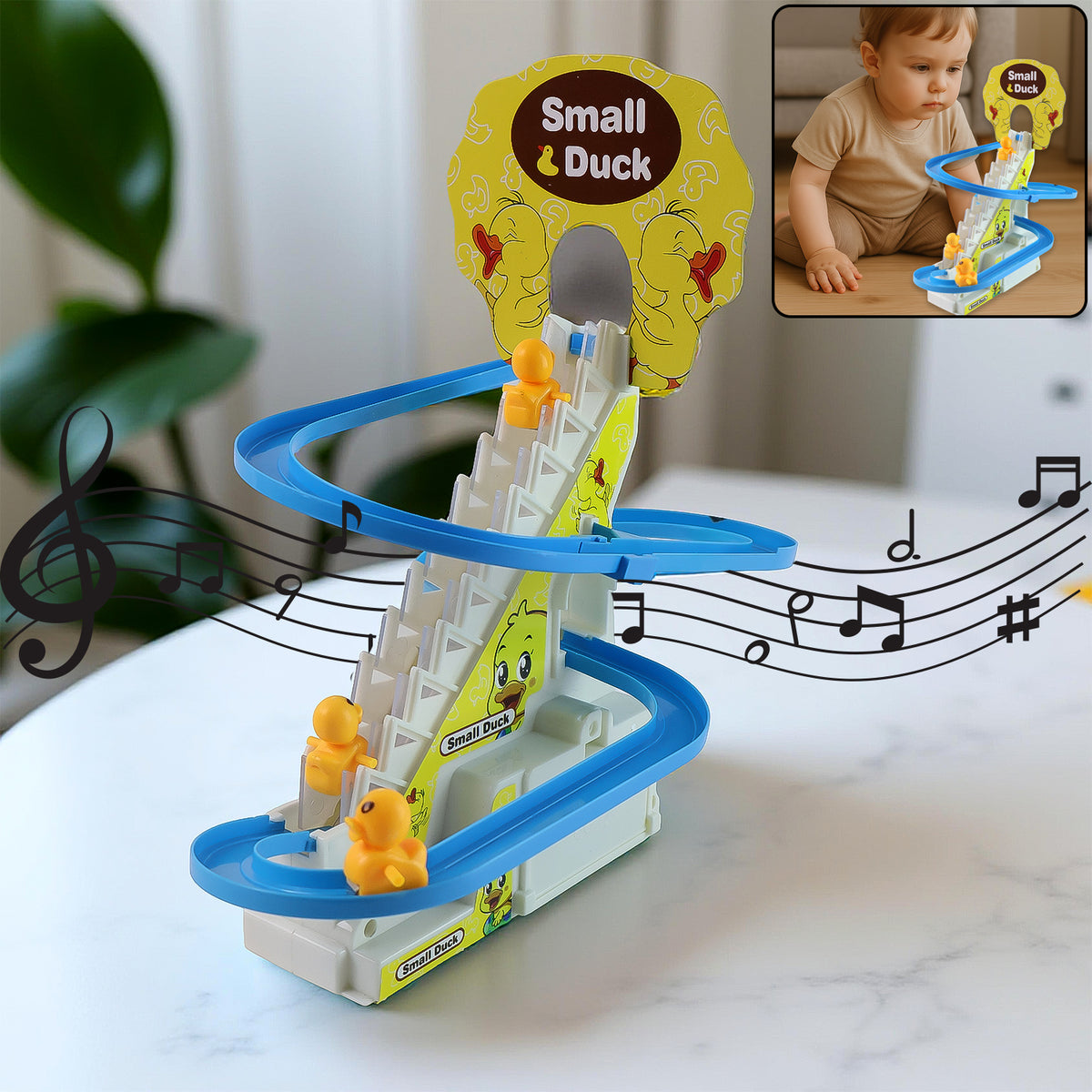 Lala Small Duck Climb Stairs Toy Roller Coaster With Flashing Lights  Music (3 Ducks)