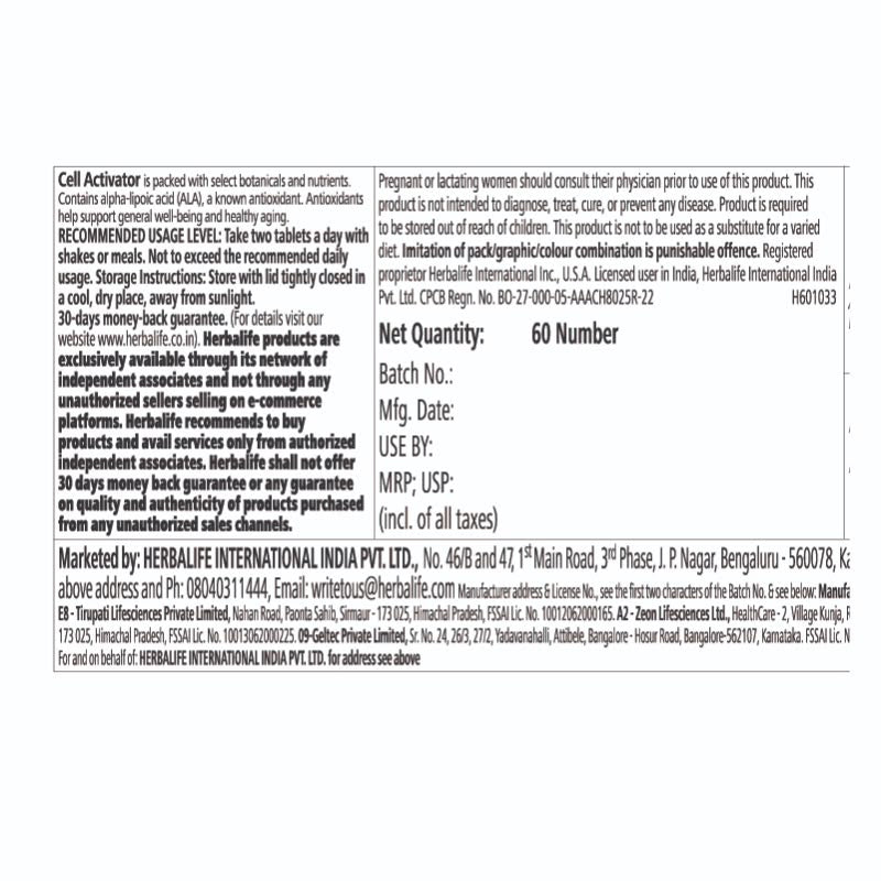 Cell Activator New 60 Tablets