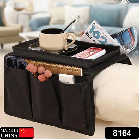 8164 Sofa Arm Rest Hanging Storage Bag Storage Bag For Sofa Ideal For Sorting Magazines Ipad Books (Black)