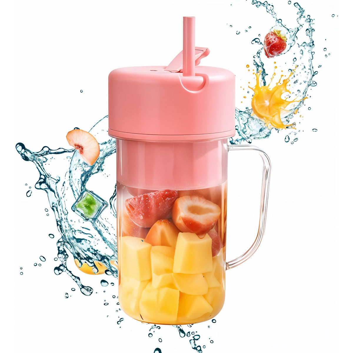 Portable Crusher Juicer With Handle  Straw Usb Rechargeable 6 Blades (420 Ml)