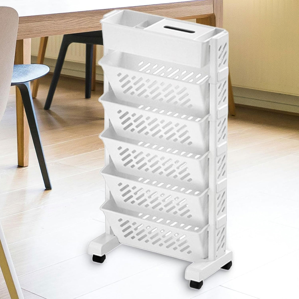 Movable Bookshelf Large Capacity Rotatable Plastic Rolling Organization Shelf  Rack