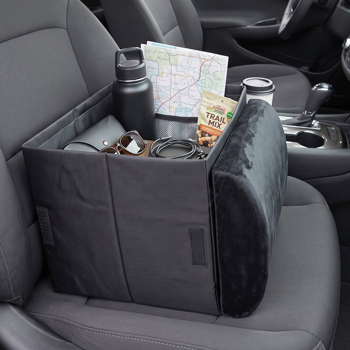 Foldable Car Organizer Box Front Seat Storage With Fold-out Armrest Cushion (1 Pc)