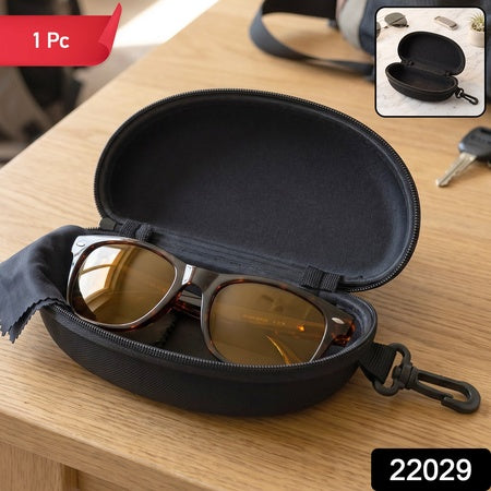 Zipper Hard Shell Sunglasses Case With Clip For Secure Travel Protection (1 Pc)