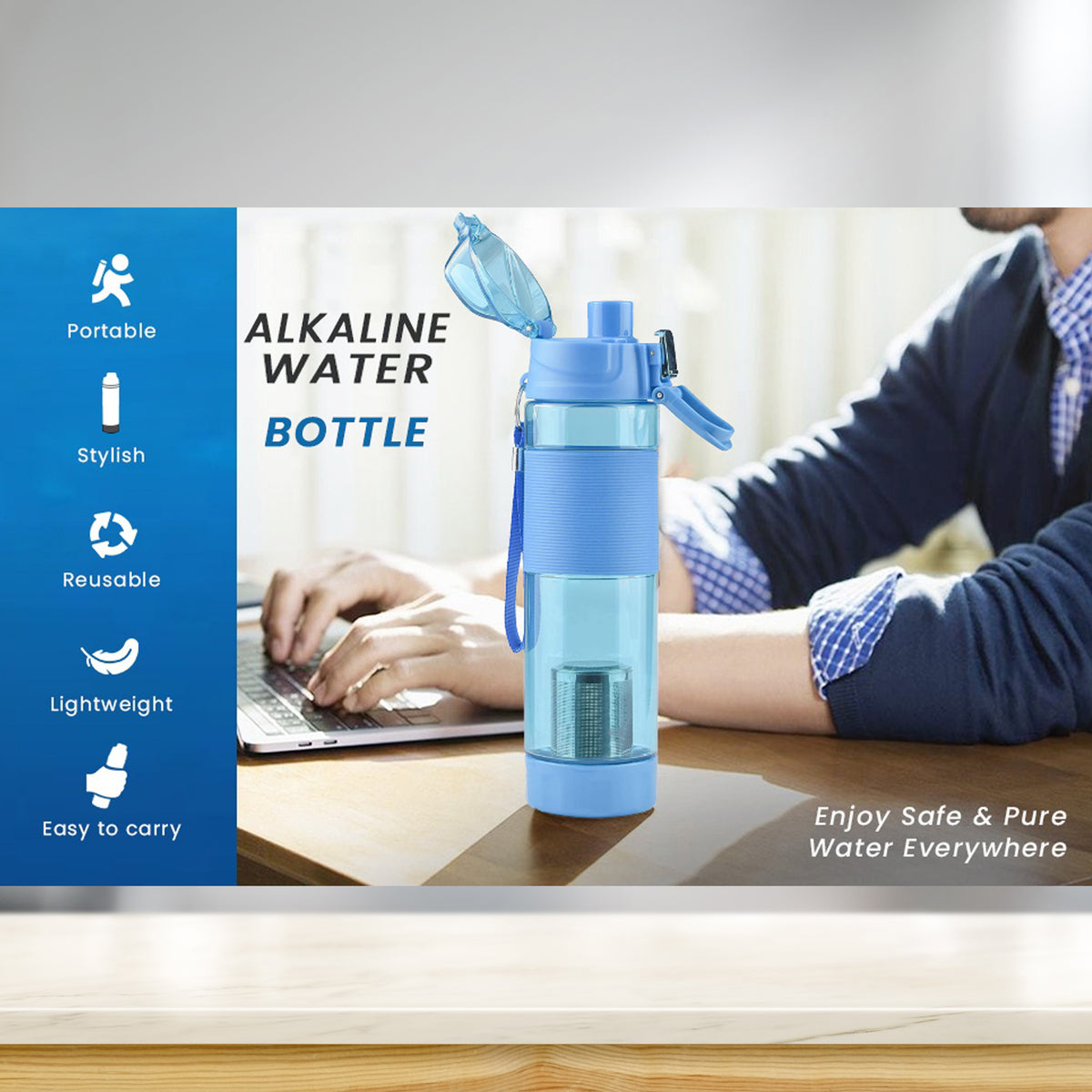 6480 Alkaline Water Bottle With Food Grade Plastic Stylish And Portable
