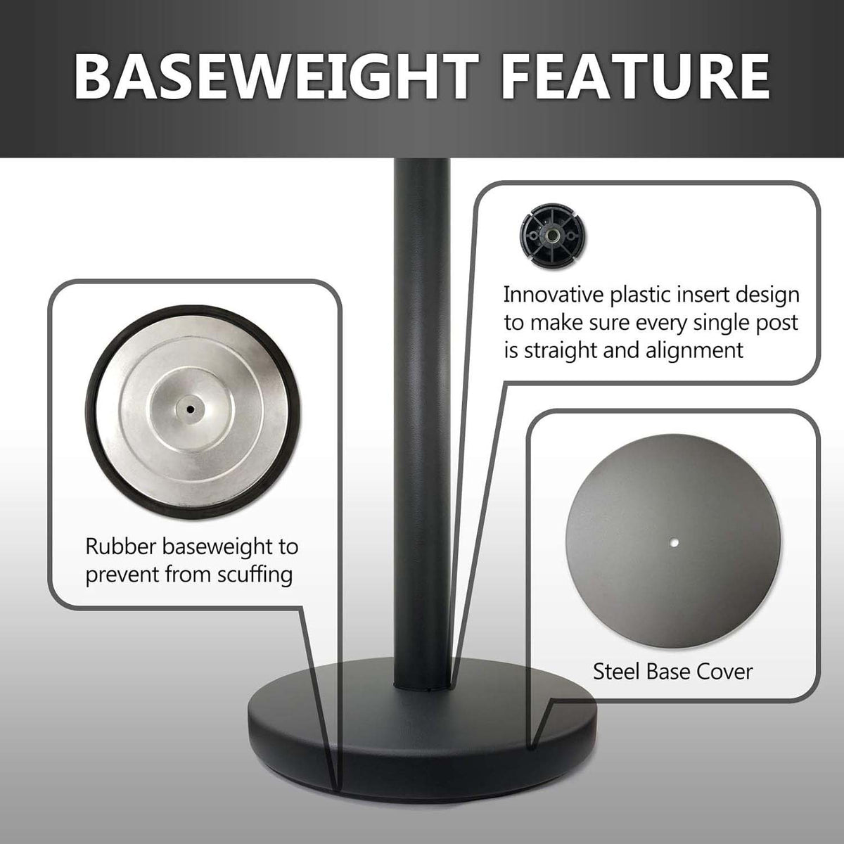 Heavy Duty Retractable Belt Crowd Control Pole With Sturdy Base  1 Pc