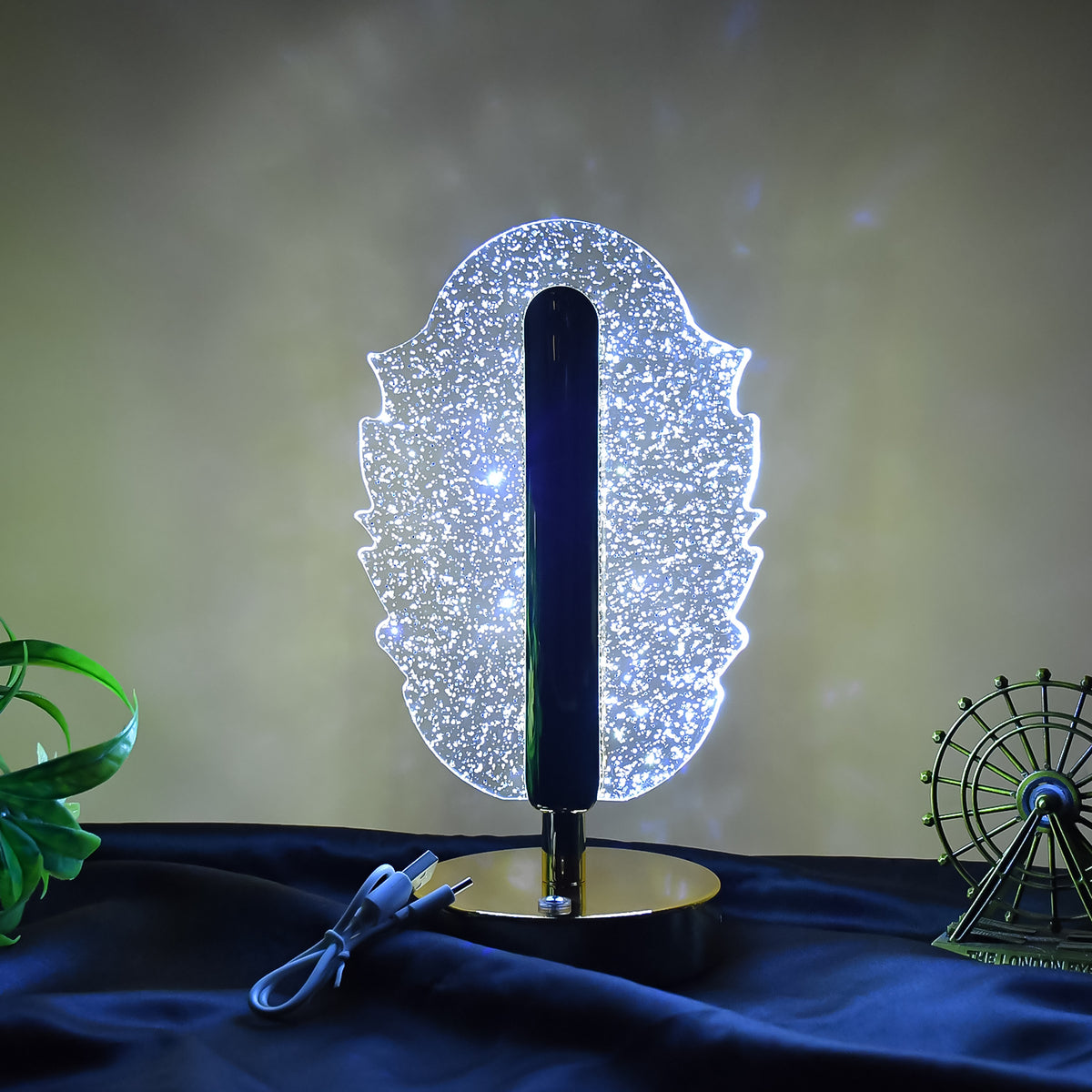 Elegant Feather Shape Crystal Table Lamp (1 Pc)