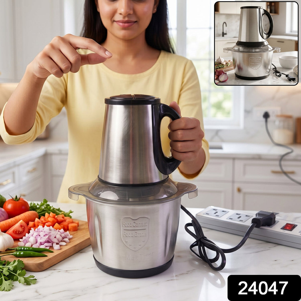 Electric Ss Food Processor 2 Litre Vegetable Chopper Mixer Grinder (1 Pc)