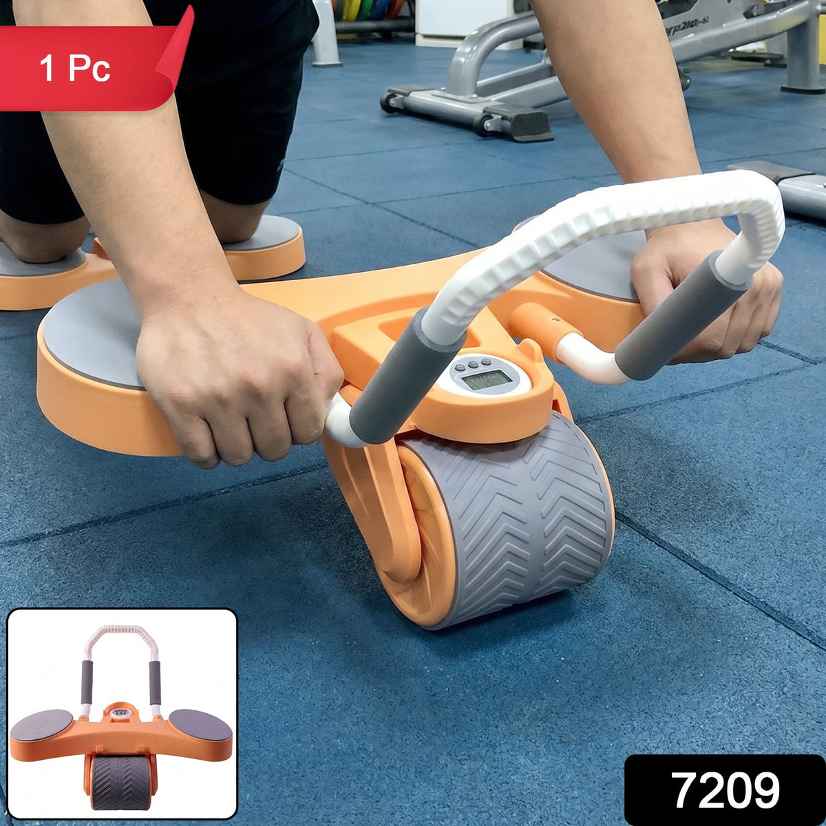 7209 Abdominal Roller Wheel Automatic Rebound Sponge Handle Double Wheel Abdominal Roller Non-slip Timer Function With Elbow Support For Exercises For Body Fitness Strength Training Home Gym