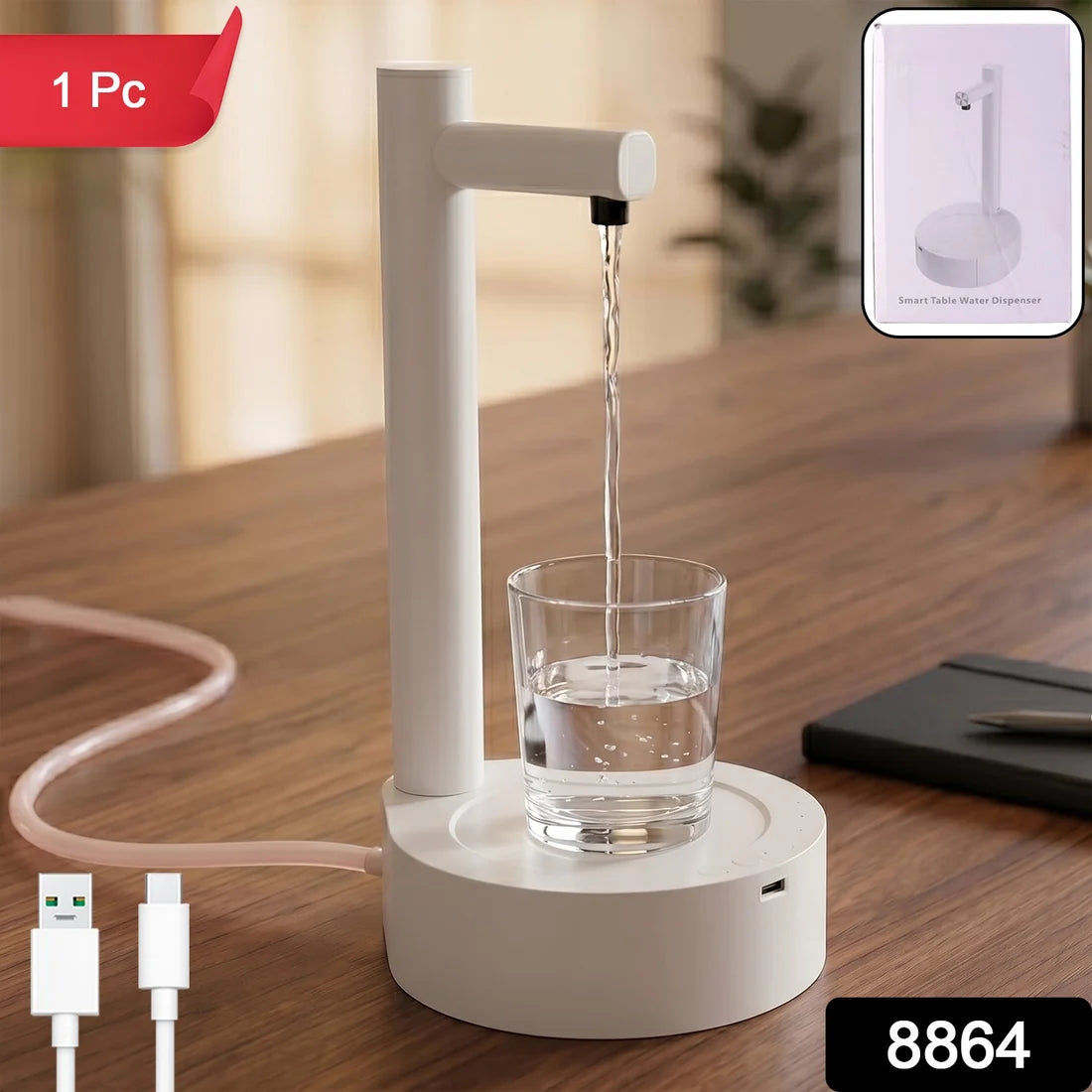8864 Usb Charging Desktop Water Bottle Dispenser Intelligent Desktop Water Pump With Small Pipe One Button Operation Smart Table Bedside Water Dispenser Desk Water Dispenser For Home Office Outdoor Camping