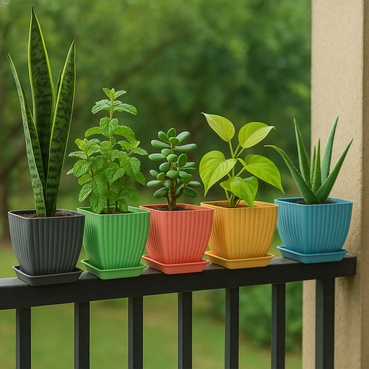 Trendy Square Plastic Flower Pots Set Of 5